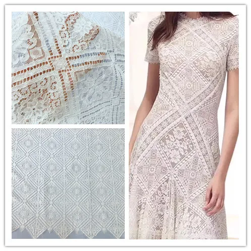 

150CM X 300 CM Latest corded checker french Chantllly lace fashion gown wedding dress cloth skirt DIY sewing material fabric