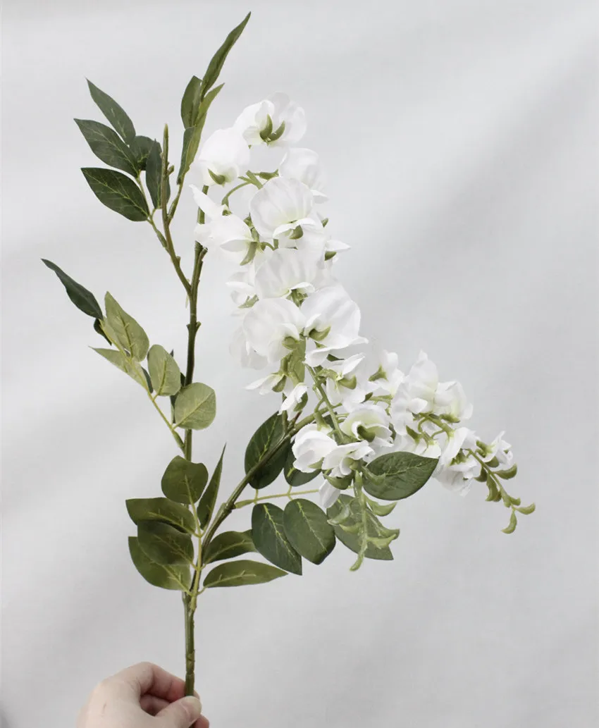 White 6 шт., искусственные вицинии, фиолетовые цветы, ветви, Горох, цветы, домашние вечерние украшения, свадебная АРКА, декоративные искусственные цветы, венок - Цвет: White