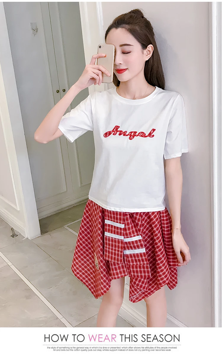 Женский костюм двойка SHTONGHUA футболка с буквенным принтом и асимметричная