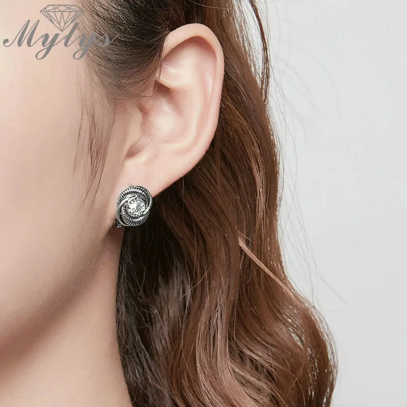 Модные серьги Mytys винтовые круглые серьги-гвоздики для женщин Кристальное сердце