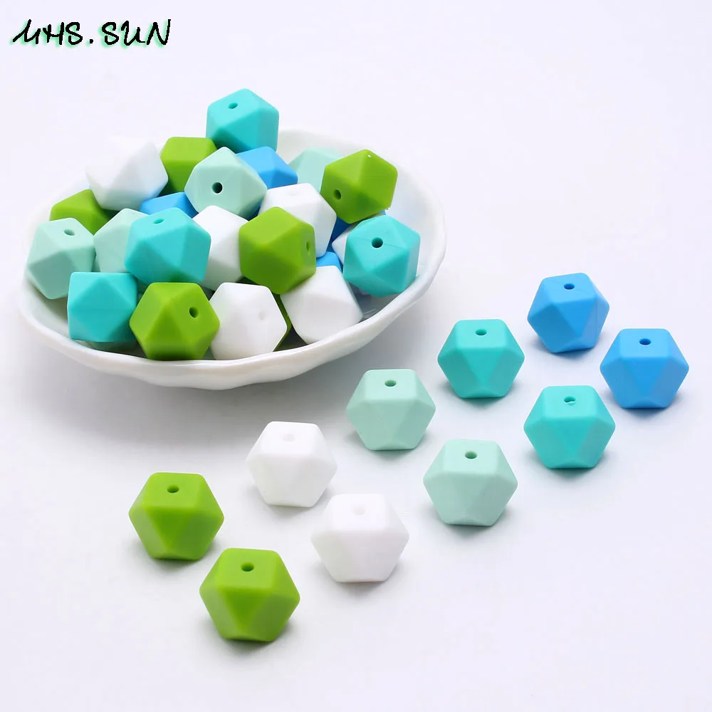 MHS. SUN силиконовые бусины 17 мм Детские Прорезыватели для зубов DIY игрушка Синий/Зеленый шестиугольник свободные бусины сделать Жевательная для прорезывания зубов ожерелье ювелирные изделия - Цвет: 3