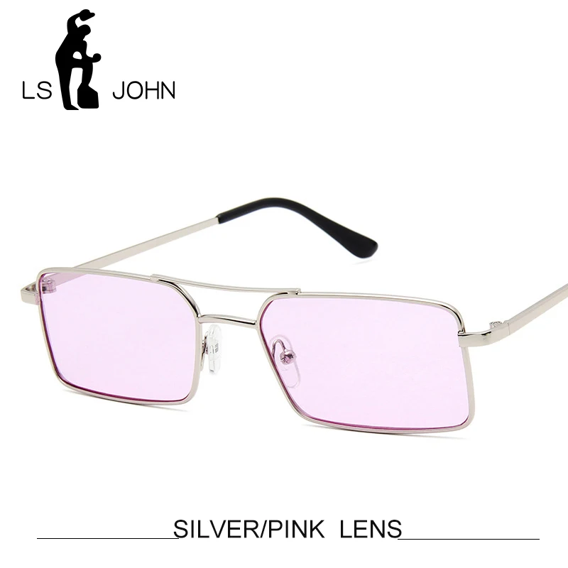 SILVER PINK LS JOHN, маленькие прямоугольные солнцезащитные очки для женщин и мужчин, брендовые дизайнерские винтажные крошечные узкие солнцезащитные очки UV400, женские солнцезащитные очки Oculos De Sol Gafas - Цвет линз: SILVER PINK
