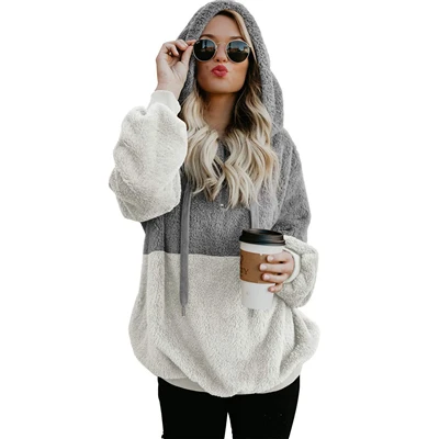 Light gray Толстовка с капюшоном Женская Осень Зима мягкие теплые пальто на шнурке плюс размер толстовки для девочек Повседневная Осенняя Женская толстовка - Цвет: Light gray