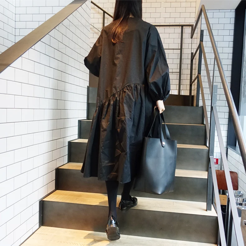 Женское Ассиметричное платье CHICEVER черное большого размера с рукавами