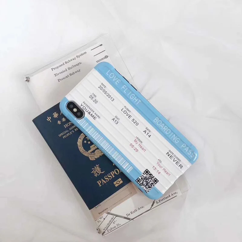 Синий изогнутый багаж самолет билета чехол для телефона для iphone 11 6s 7 8 Plus все включено анти-осень мягкий чехол XS Max XS XR X 6 6s 7 8