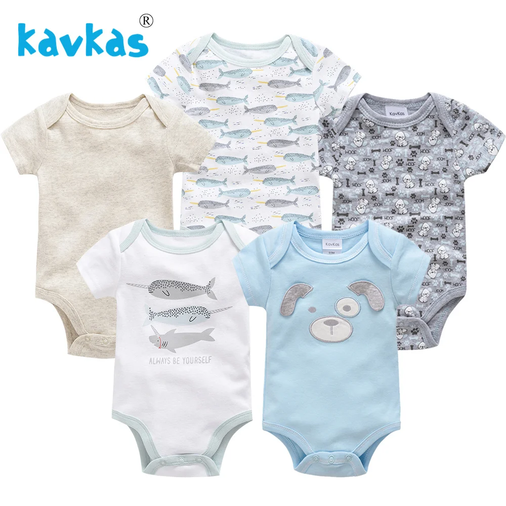 Детские комбинезоны Kavkas 5 шт./лот с коротким рукавом из 100% хлопка Одежда для