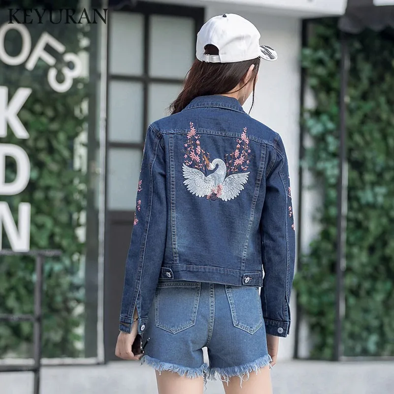 2019 Новый Для женщин джинсовая куртка с цветочной вышивкой рваные короткие куртки