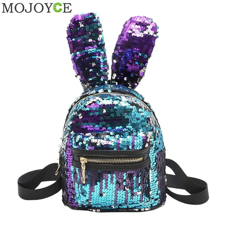 Only Backpack Школьный рюкзак с блестящими пайетками, женский рюкзак с заячьими ушками, рюкзак для девочек с мультипликационным принтом, кошелек на молнии, сумка на плечо с маленьким клатчем - Цвет: Only Backpack