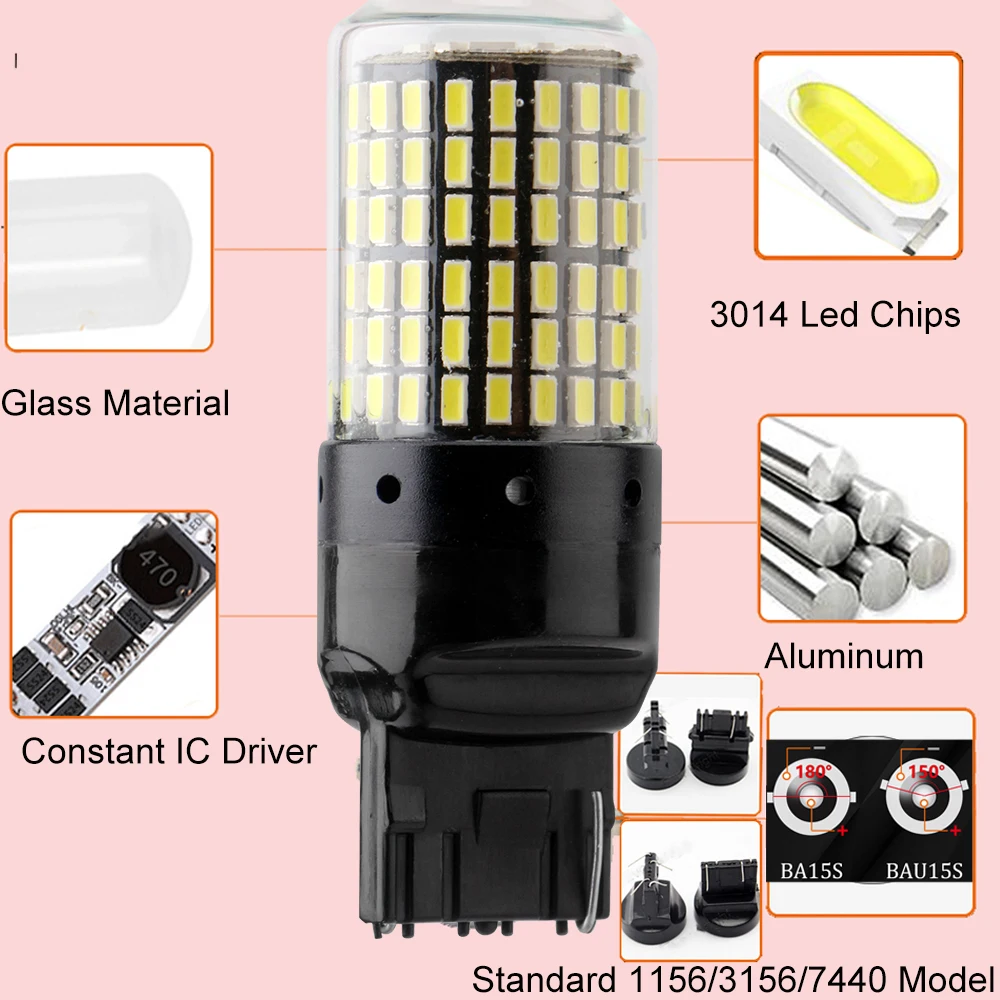 Светодиодные лампы T20 7440 W21W CanBus 3014 144 smd LED без ошибок 1156 BA15S P21W BAU15S PY21W светодиодный