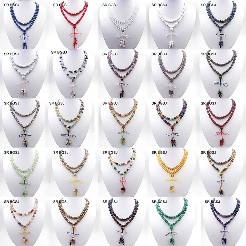 

Free Shipping Multi-Purpose 8mm Gems Natural Stone Buddhist 108 Prayer Beads Mala Jewelry Long Sweater Necklace 34"