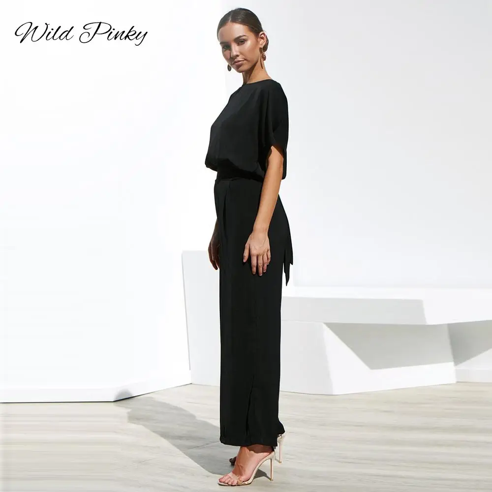 WildPinky модные черные топы Для женщин Свободные комплекты из двух предметов и брюки