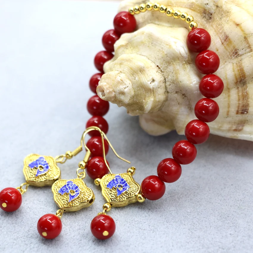 Новое поступление красные искусственные коралловые серьги браслет 8 мм женские