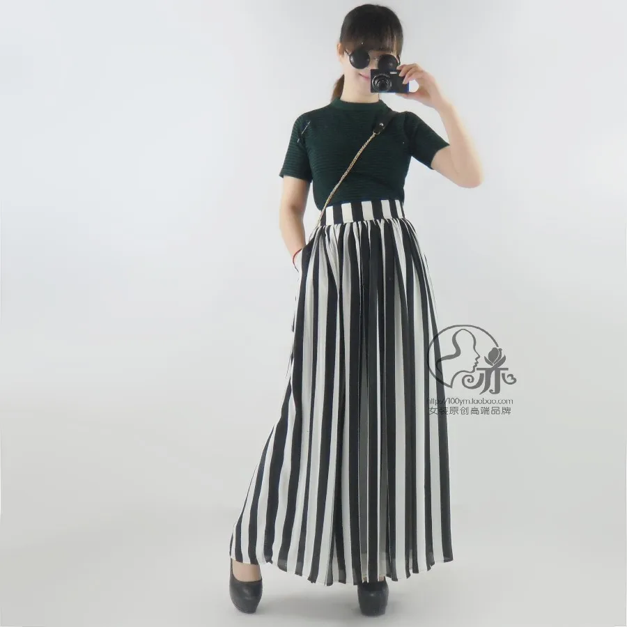 

Women Maxi Plus Size XXS-8XL Black and White Vertical Stripe Chiffon Skirt Ladies Elegant High Waisted Long Skirts Saias Longa