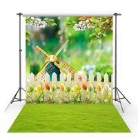 vinyl photography backdrop colorful easter eggs spring tree windmill white wooden fence decor children background photo studio