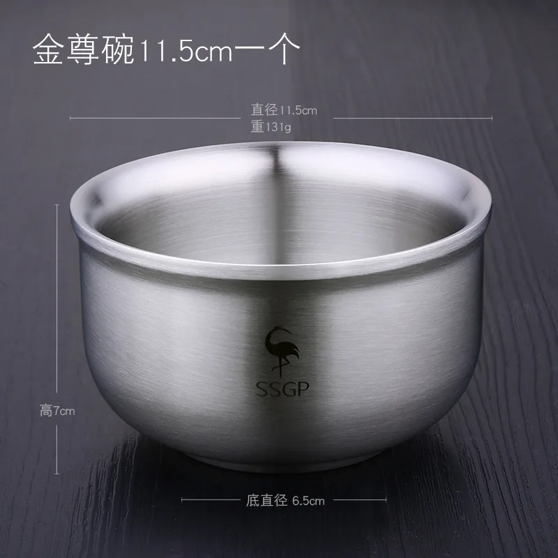 D11.5 H6.5cm Миска из нержавеющей стали для детей, анти-падение и теплоизоляция, анти-ожоги, миска для риса, двухслойная утолщенная Студенческая миска для супа - Цвет: D11.5 H6.5cm