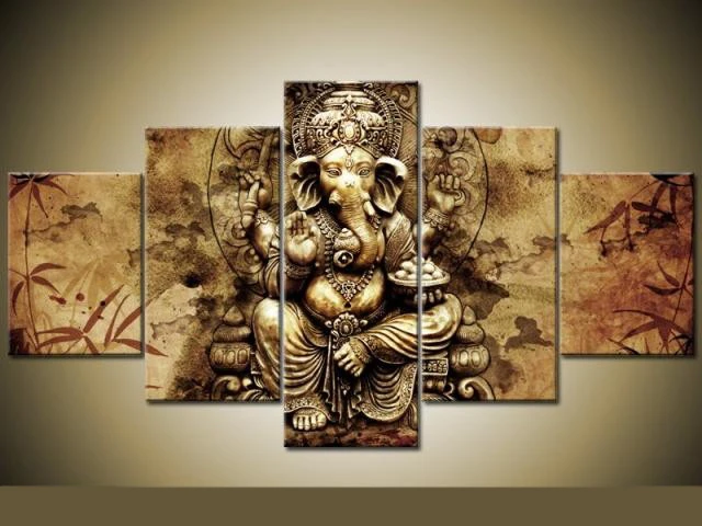 Gohipang Ganesha 5 шт. холст стены искусства картины для гостиной Декор модульный спрей