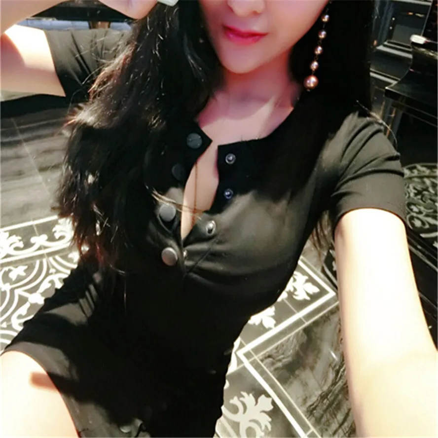 Женское хлопковое эластичное платье однобортное с v-образным вырезом Милое