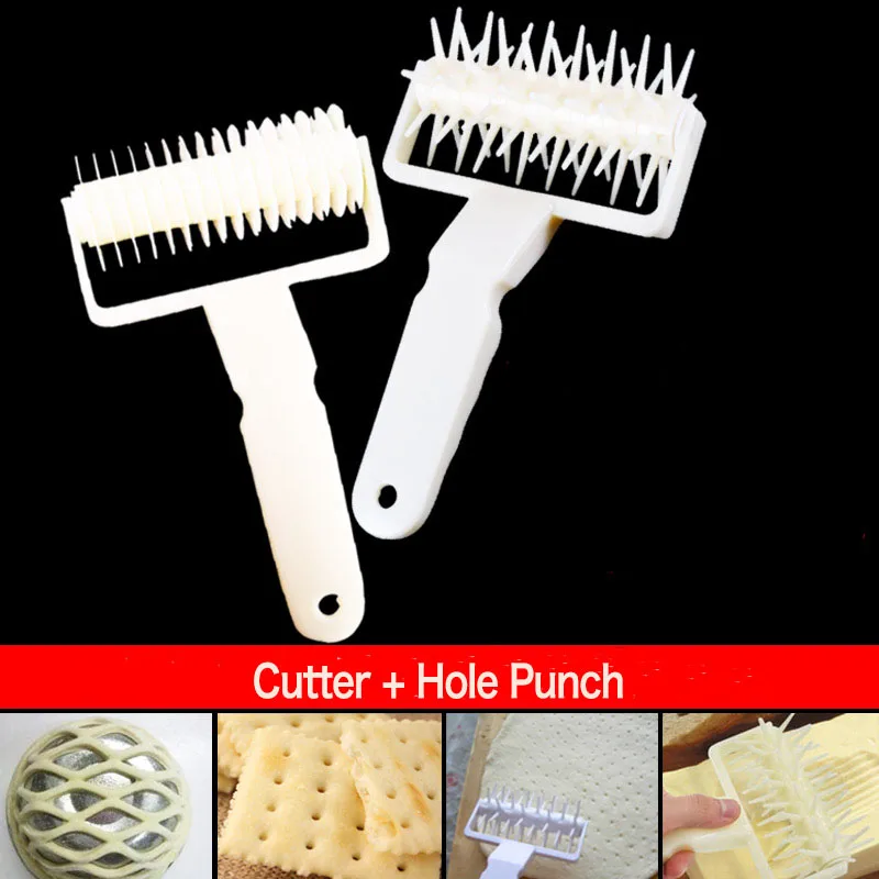 

2 pcs Dough Cutter Roller + Needle Wheels Lattice Embossing Pie Pizza Bakeware Plastic Kitchen Utensil Baking Tools Cookie