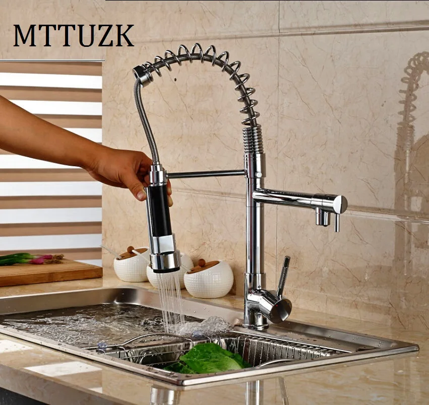 MTTUZK пружинный стиль никель Матовый кухонный кран смеситель двойной распылитель