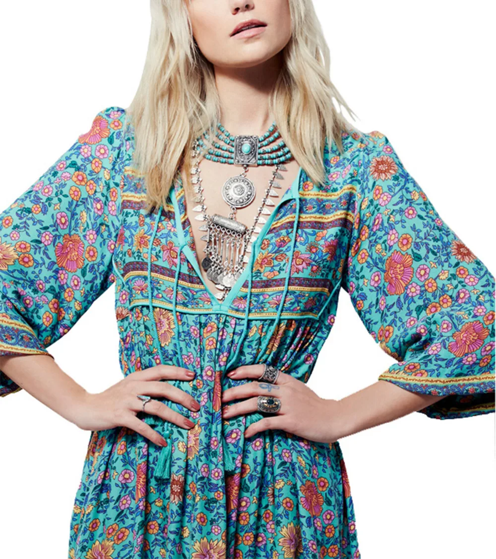 Женское вечернее платье до середины икры в стиле бохо цыганское этническое с