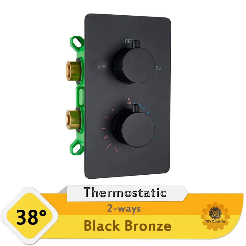 Black Bronze 2-ways Скрытая установка смеситель для душа хромированная двойная ручка Термостатический душ контроль постоянная клапана температуры душевой клапан - Цвет: Black Bronze 2-ways