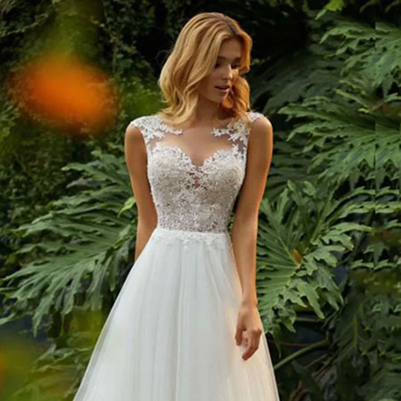 Платье принцессы на свадьбу 2019 кружевной топ с аппликацией в виде линии А Тюлевая