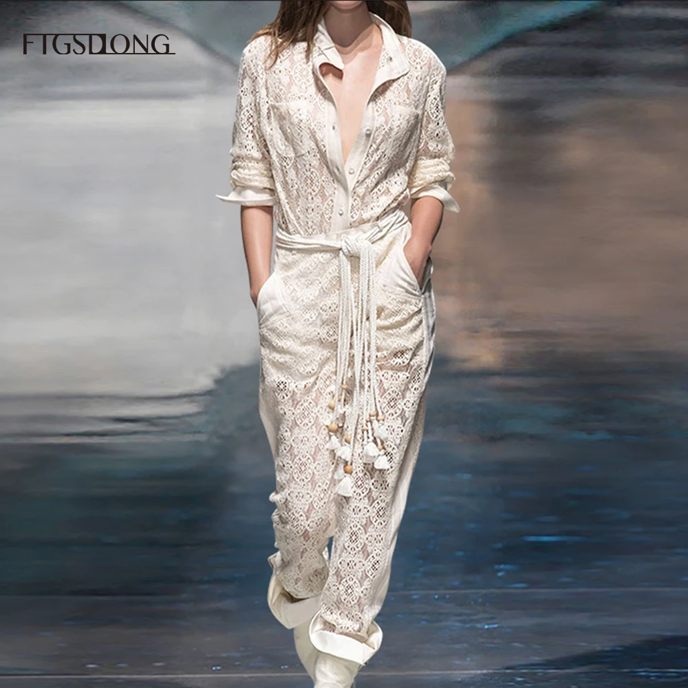 Женский офисный костюм FTGSDLONG комплект из 2 предметов: кружевной топ и штаны с