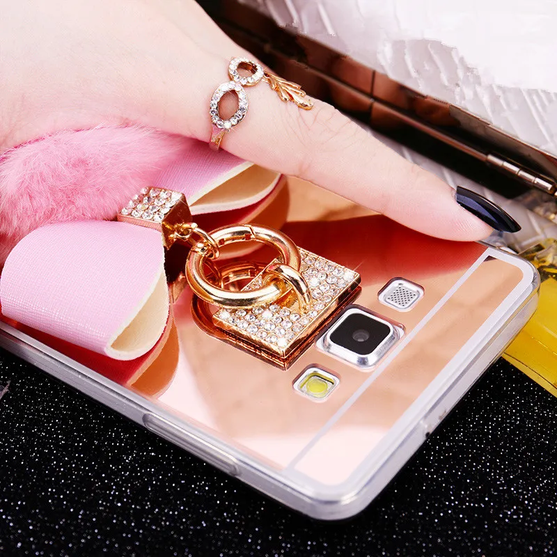 Ainike Diamond Mirror TPU With Pendant Rabbit Fur Ball Tassel Phone Case Cover For Samsung Galaxy S8 Plus A320 A520 J7 C9 C8 A8 |