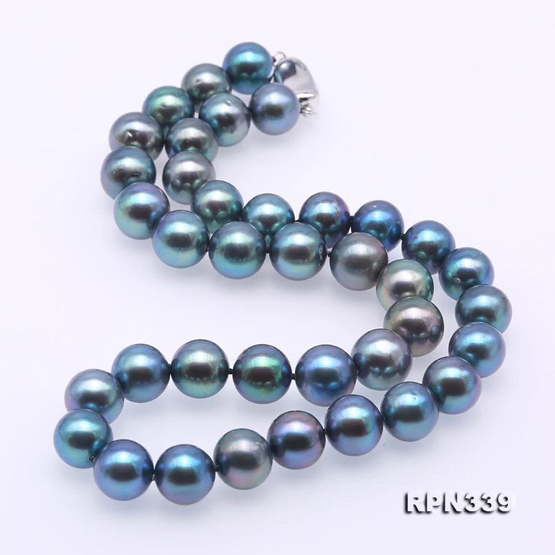 barato Perfeito Pérola Jóias 10.5-11mm Azul Cor Cinza Rodada De Água Doce Pérola Colar 17.5 ''Handmade Moda Feminina Presente
