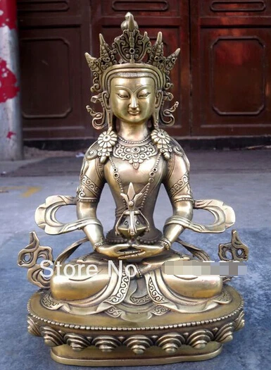 Бесплатная доставка Тибет Буддизм Амитаюс длительный срок Бронзовый Статуя