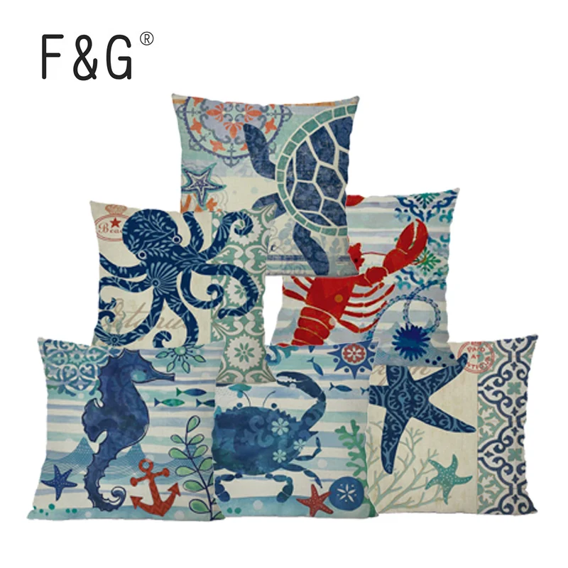 Льняной Синий Морской стиль осьминог матроска наволочка для дивана декоративная