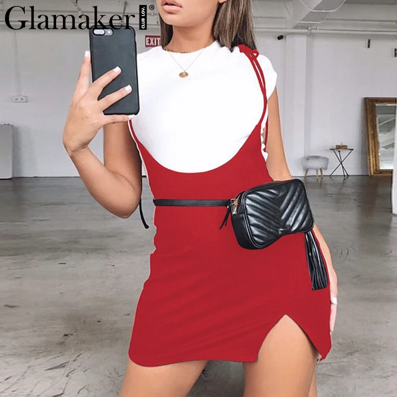 Glamaker черное сексуальное облегающее женское платье с завязками летнее уличное короткое вечернее платье с разрезом элегантное мини-платье со шнуровкой vestidos