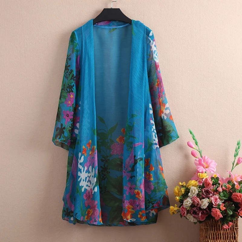 2020 Summer clothes new fashion printing 7 points sleeve loose large size cardigan Women's clothing Chiffon shirt | Женская одежда
