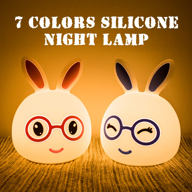 

Silicone Rabbit LED Night Light 7 Colors USB Touch Sensor Soft Cute Cartoon for Children Baby Kids Novelty Christmas Gift