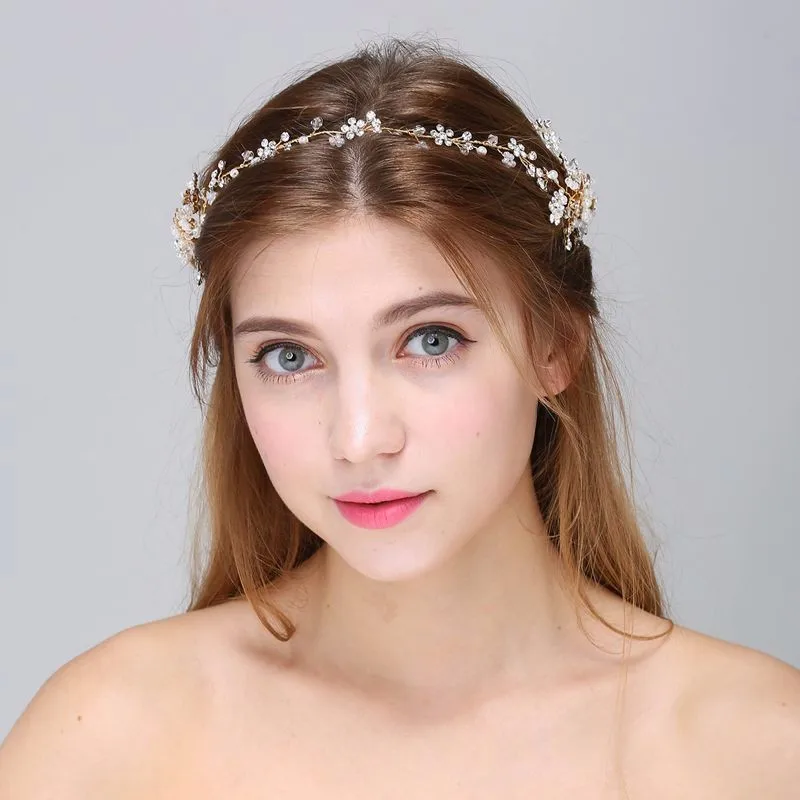 Модные золотистые и Серебристые Стразы лоза для волос свадебная повязка на