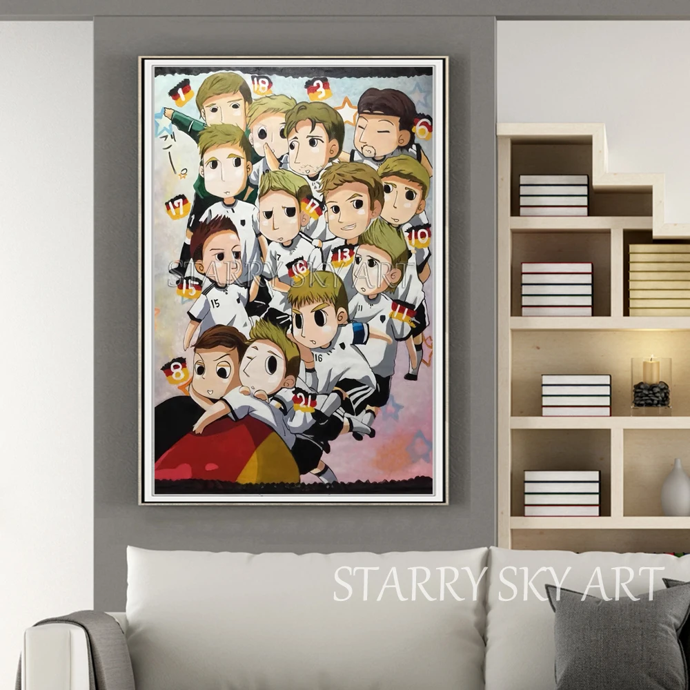 Artist Pure Hand-painted Cartoon Portrait German Football Team Oil Painting on Canvas Handmade Man Player | Дом и сад