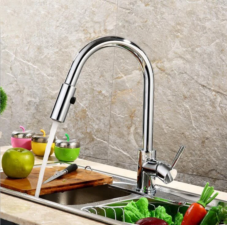 Best Quality Wholesale And Retail Pull Out Brass Low Pressure Kitchen Faucet Black Colour Deck Tap Mixer Up XT-59 | Обустройство дома