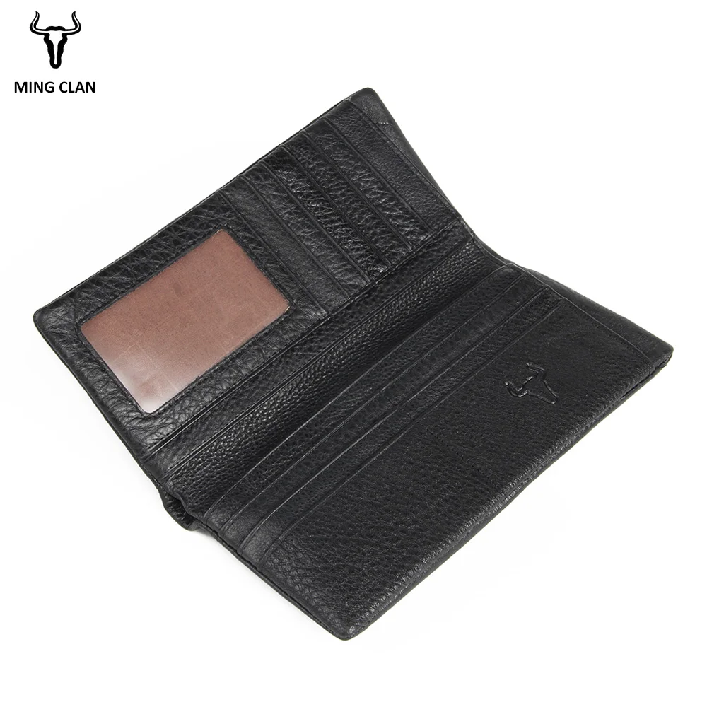 Mingclan Men Women Wallet Genuine Leather Long Clutch Wallets Coin Cowhide Bifold Purse Slim Male Wallets Carteira Card Holder