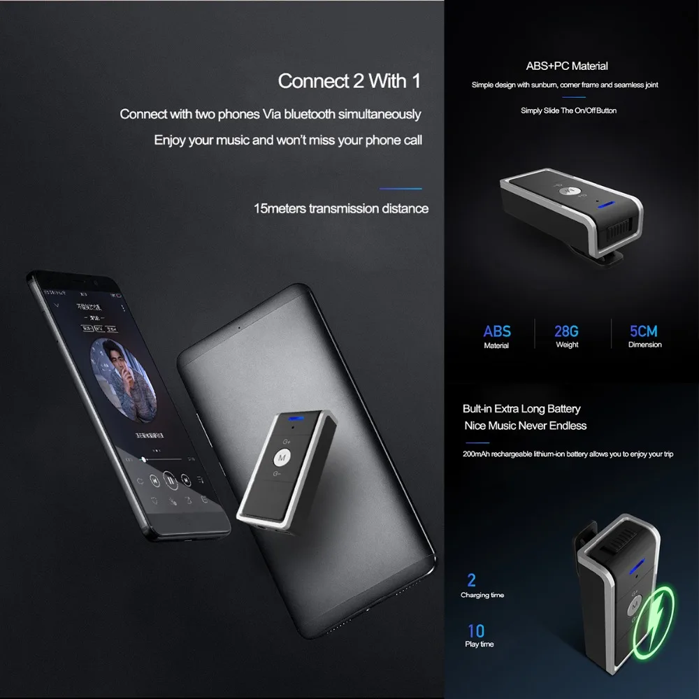SOONHUA BT10 портативный мм 3,5 мм Jack Bluetooth V4.2 музыкальный приемник HIFI Звук DSP усилители домашние Handsfree аудиомагнитолы автомобильные адаптер с зажимом