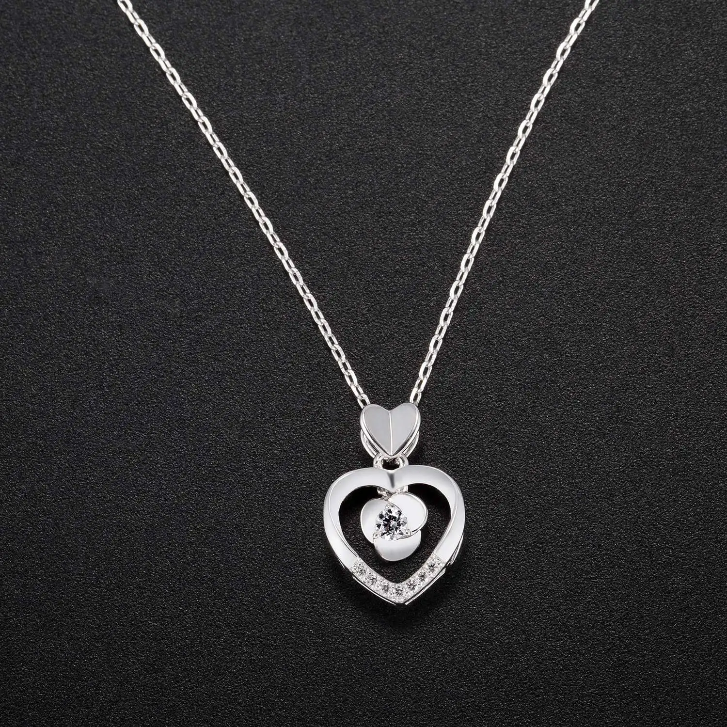 Veecans Romantic Love Heart Pendant Necklace For Women 925 Sterling Silver Necklaces with Cubic Zirconia Bijoux Box | Украшения и