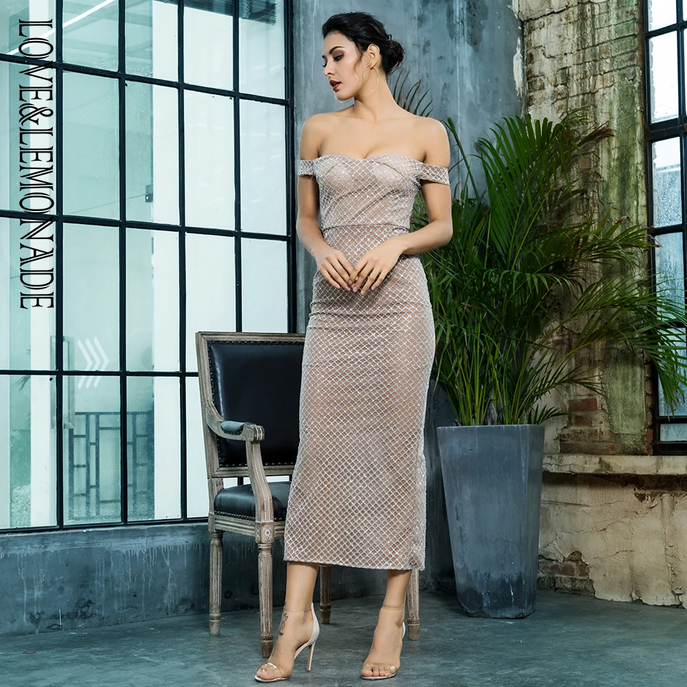 Женское платье с открытыми плечами LOVE & LEMONADE вечернее из Клеевого Материала