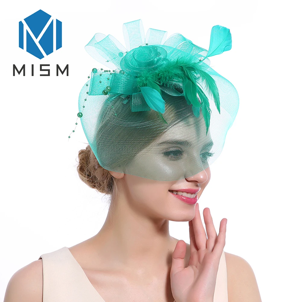 M MISM, головной убор с перьями, шапка-чародей для эльгента, Дамская заколка для волос, французская сетчатая вуаль, повязка для волос, аксессуары для волос