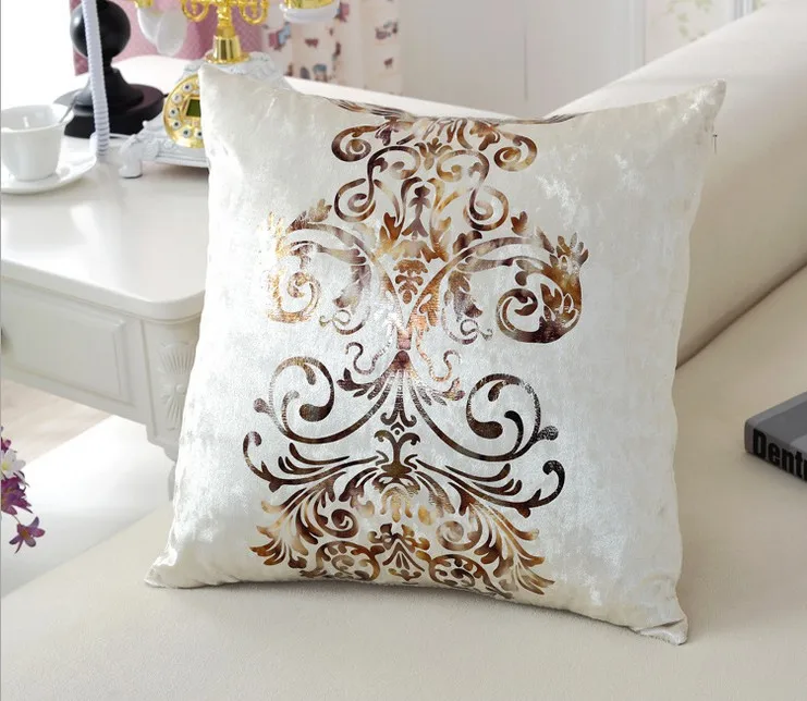 Luxurious Velour Pillow Bronzing Cushion Home Decor Golden Print PillowCase decorative sofa Throw cushions 45x45cm | Дом и сад