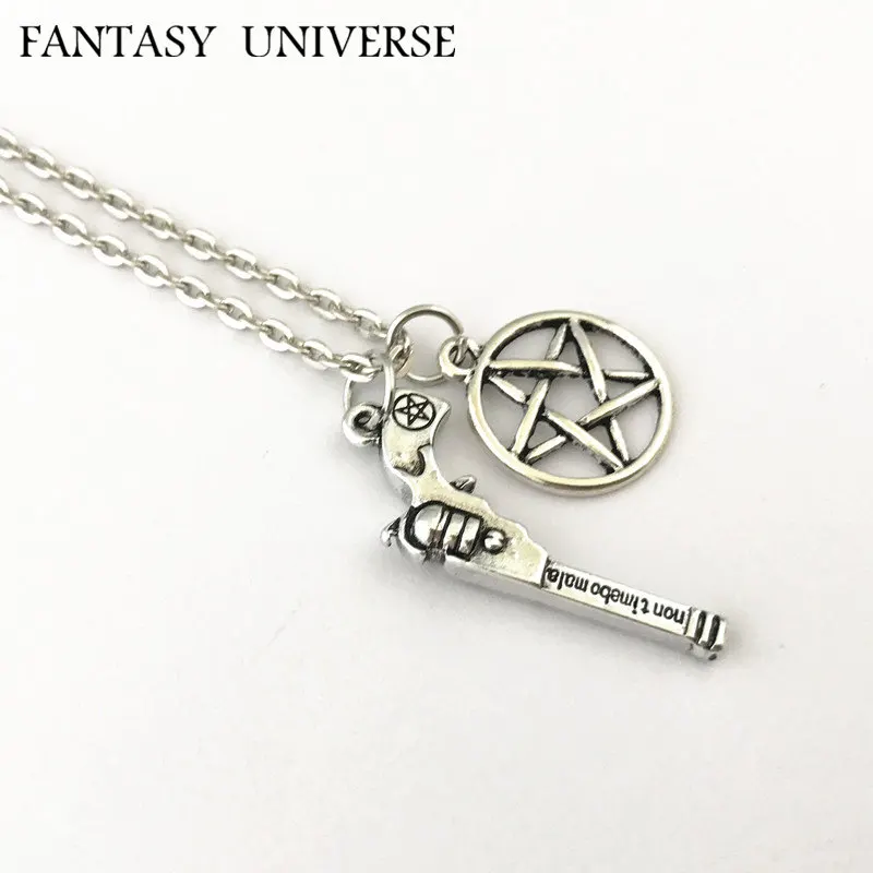 

Movie Fashion High Quality Metal Kawaii Supernatural Dean license plate necklace Cosplay Five-pointed star Jewelry Woman/Man
