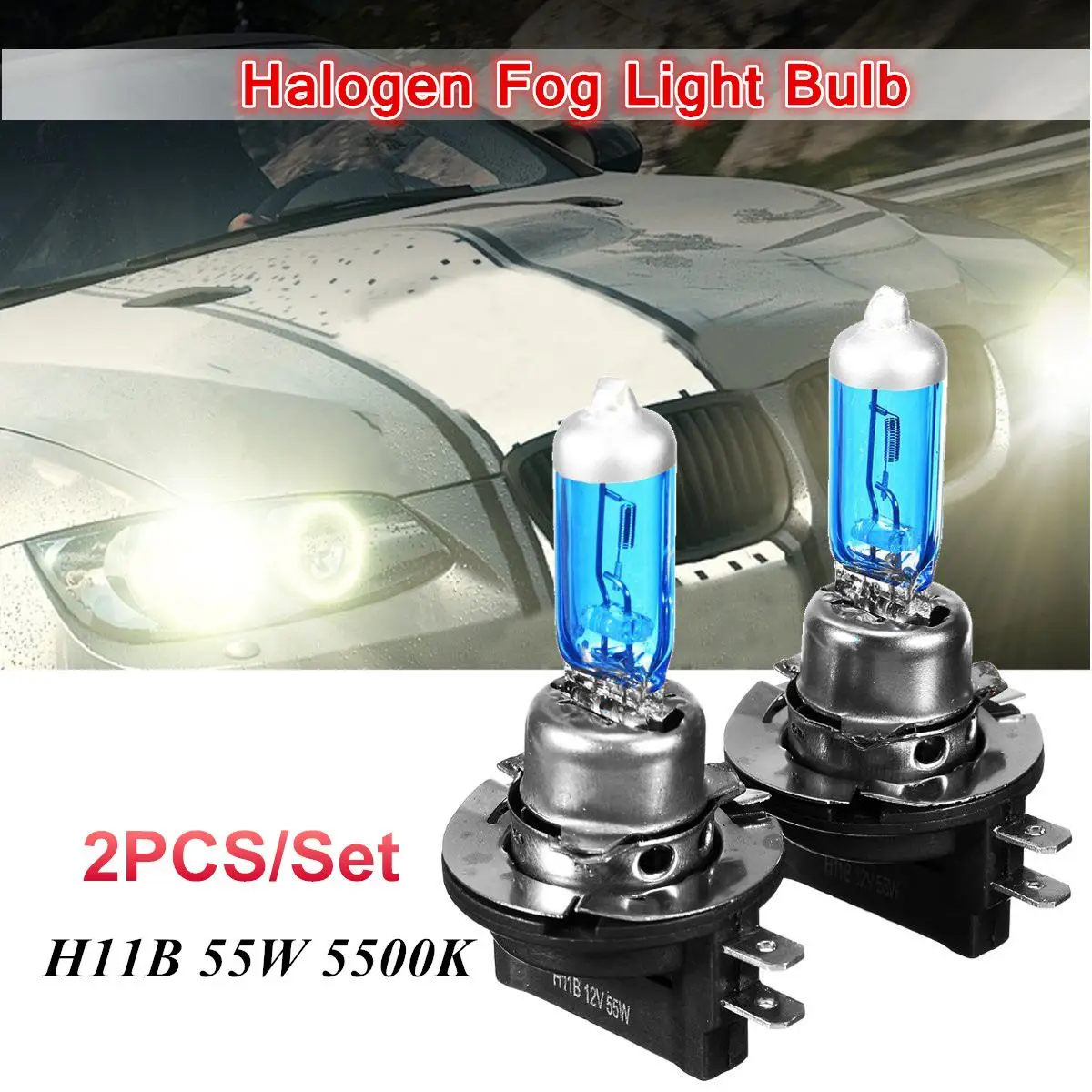 2 шт Белый HAOLGEN H11B 55W 5000K автомобильный головной светильник, лампа, головной противотуманный светильник, запасная универсальная лампа