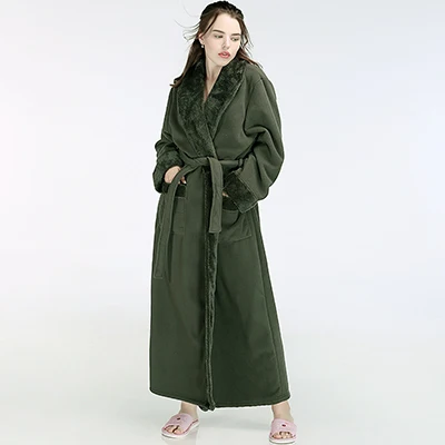 Women Army Green Женский термальный роскошный толстый флисовый очень длинный банный халат зимний сексуальный меховой Халат теплый фланелевый Халат для подружки невесты - Цвет: Women Army Green