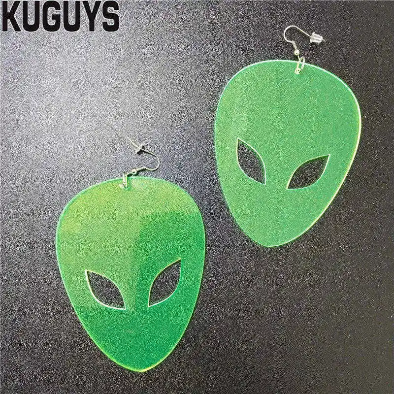 GREEN KUGUYS, ювелирные изделия, акриловые, неоновые, розовые, зеленые, пришельцы, супер большие серьги для женщин, Pendientes, хип-хоп и висячие серьги для женщин, Brincos - Окраска металла: GREEN