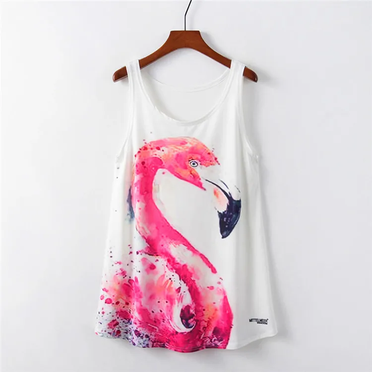 Женская футболка без рукавов с принтом фламинго модная женская одежда круглым