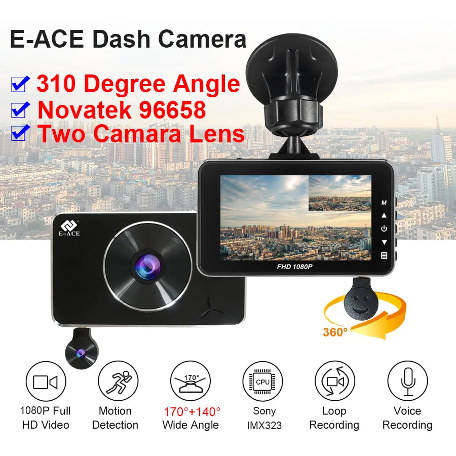 E ACE Мини Автомобильный видеорегистратор Novatek 96658 Full HD 1080P видеорегистраторы Dashcam с