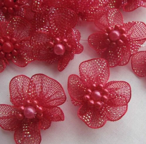 20 штук Сетчатое платье с ленты цветы бисером Швейные Свадебные украшения